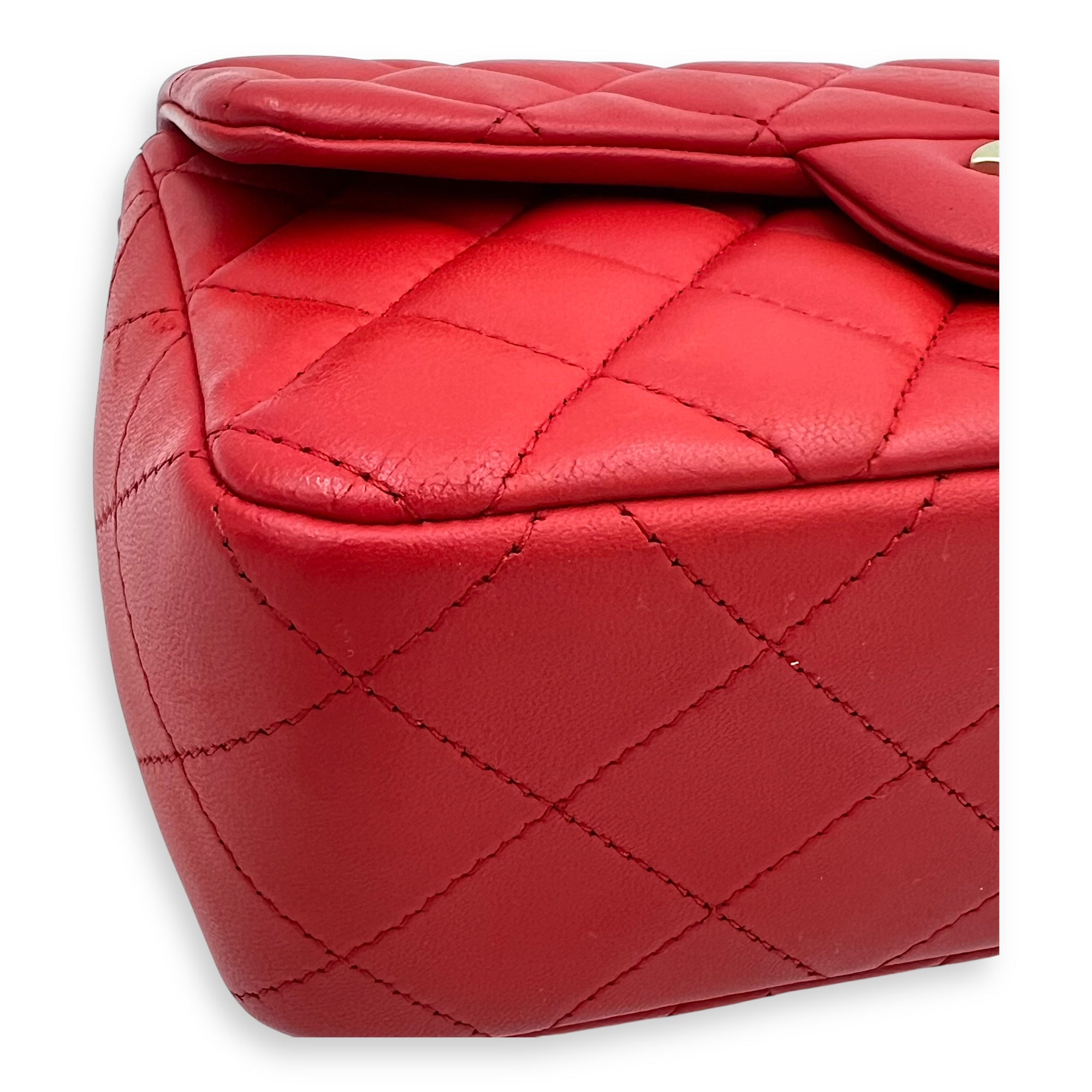 CC Rectangle Shoulder Bag Red in Lambskin, Gold hardware - Image 8