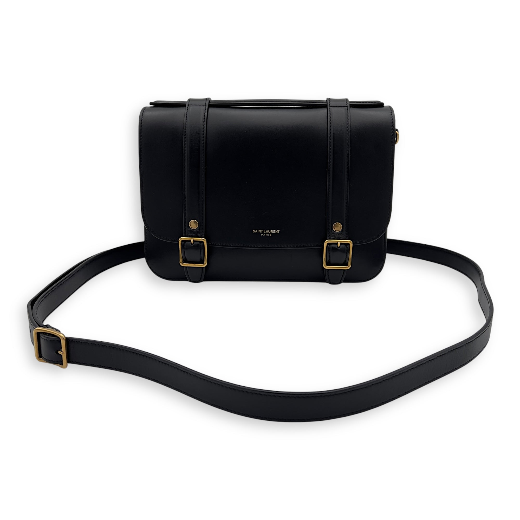 Satchel Crossbody Bag Black in Calfskin, Gold hardware - Image 10