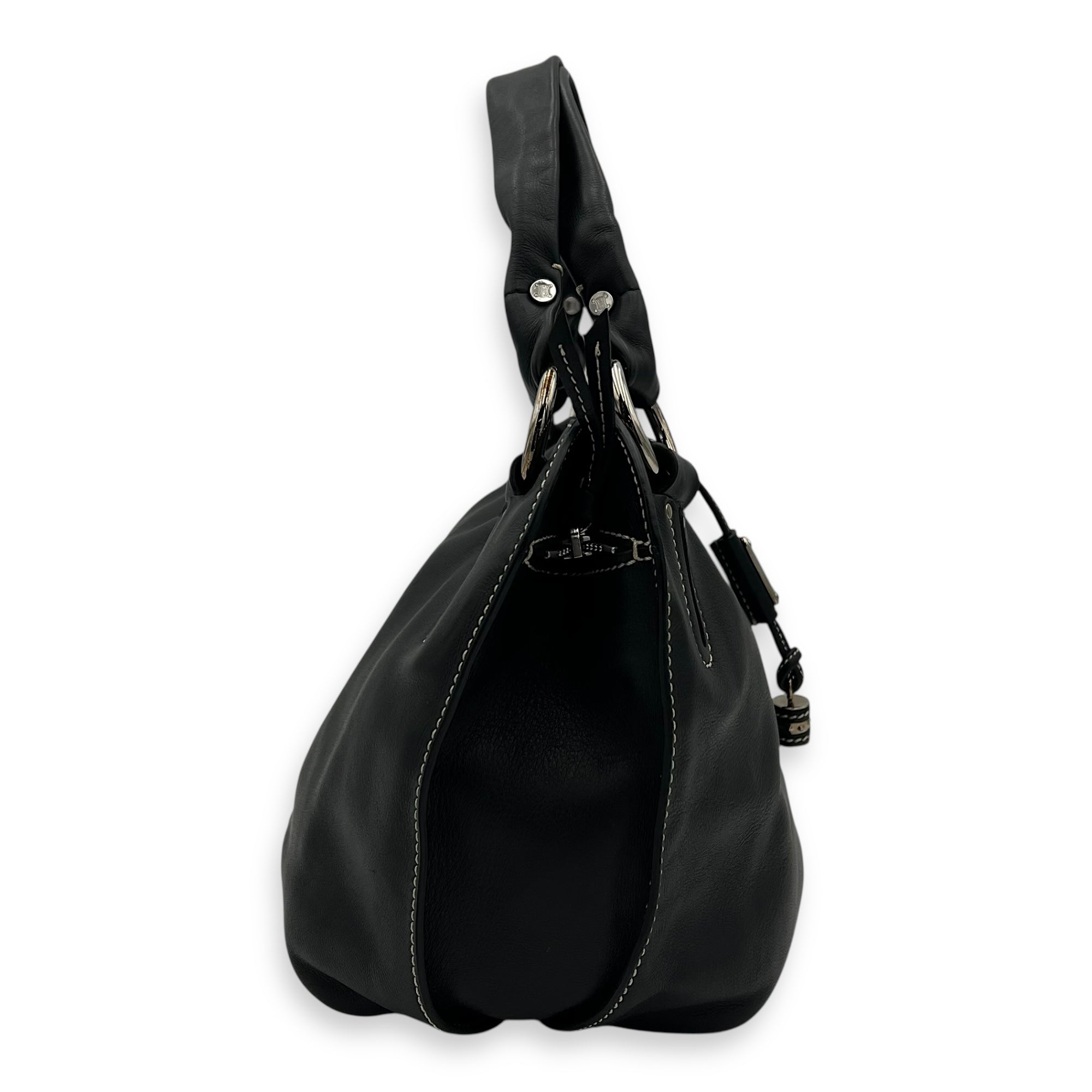 Bittersweet Black Top Handle Bag in Calfskin, Silver hardware - Image 4