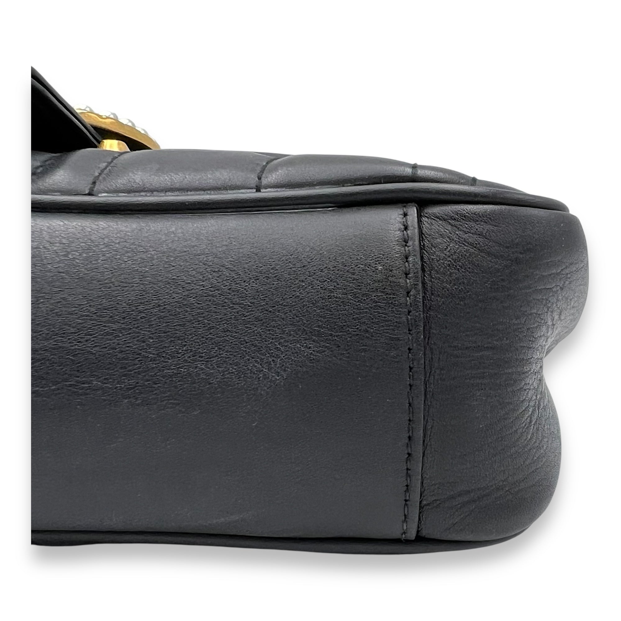 GG Marmont Small Black Shoulder Bag in Calfskin, Gold hardware - Image 8