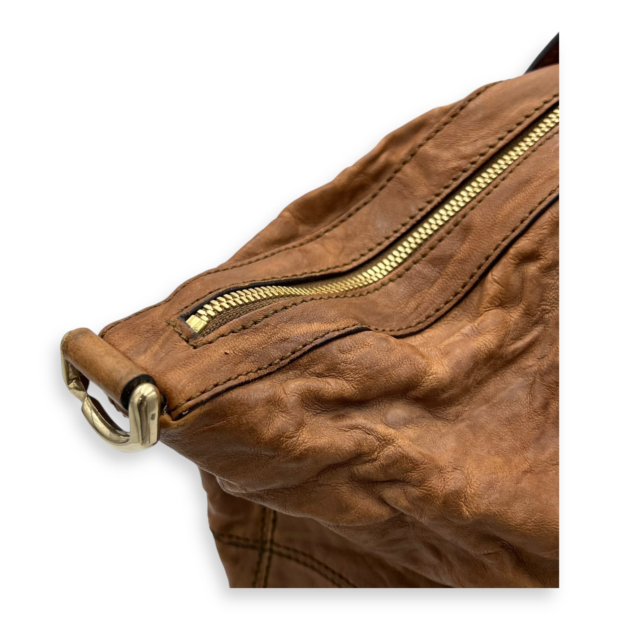 Nightingale Medium Brown Top Handle Bag in Distressed Leather, Gold hardware - Image 8