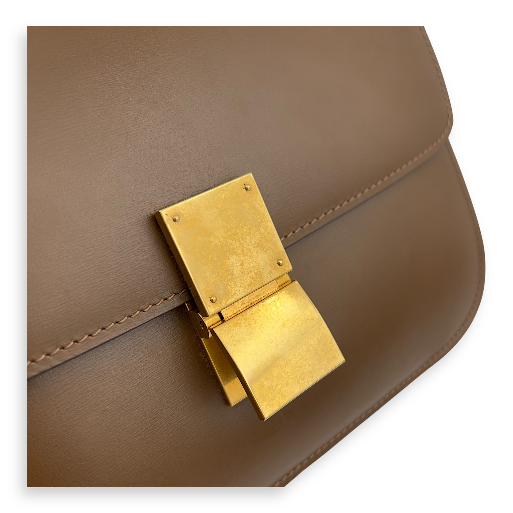 Box Crossbody Bag Beige in Calfskin, Gold hardware - Image 8