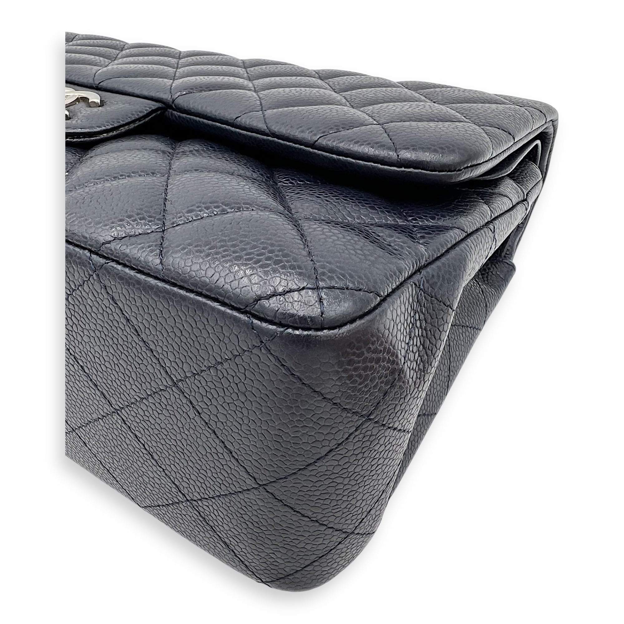 Classic Jumbo Blue Shoulder Bag in Caviar Leather, Silver hardware - Image 12