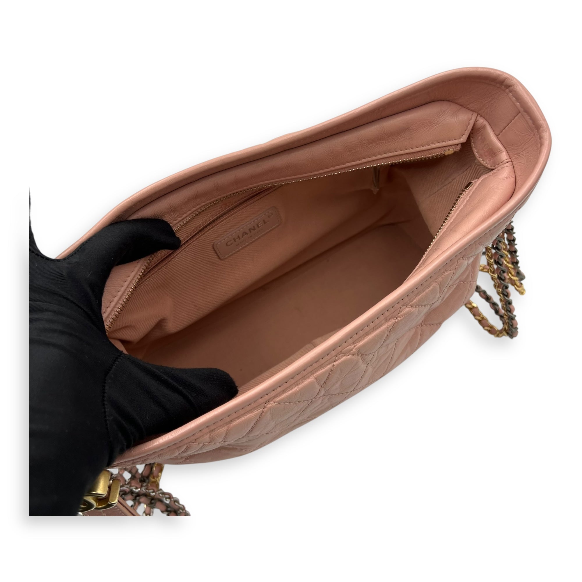 Gabrielle Crossbody Bag Medium Pink in Calfskin, Gold hardware - Image 9