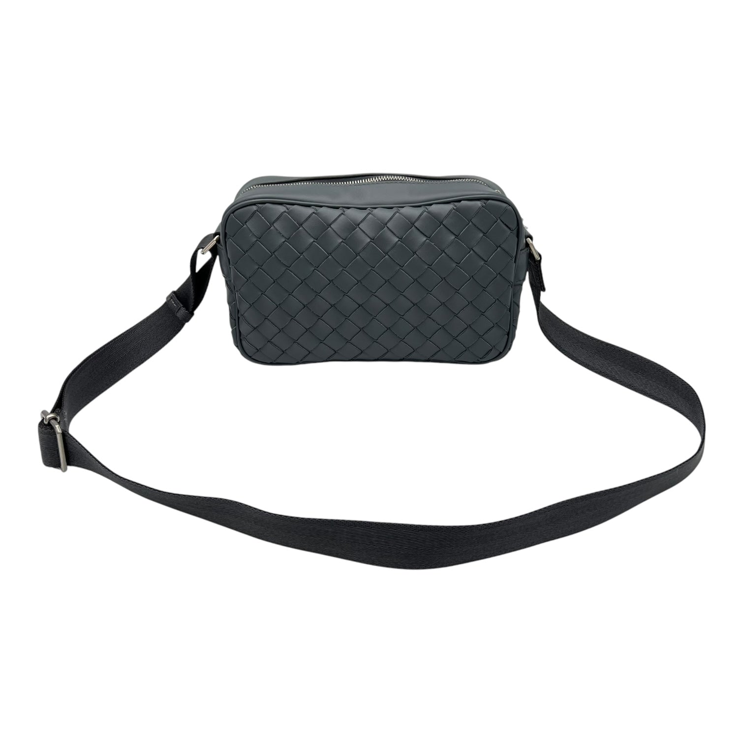 Intrecciato Crossbody Bag Grey in Calfskin, Silver hardware - Image 11