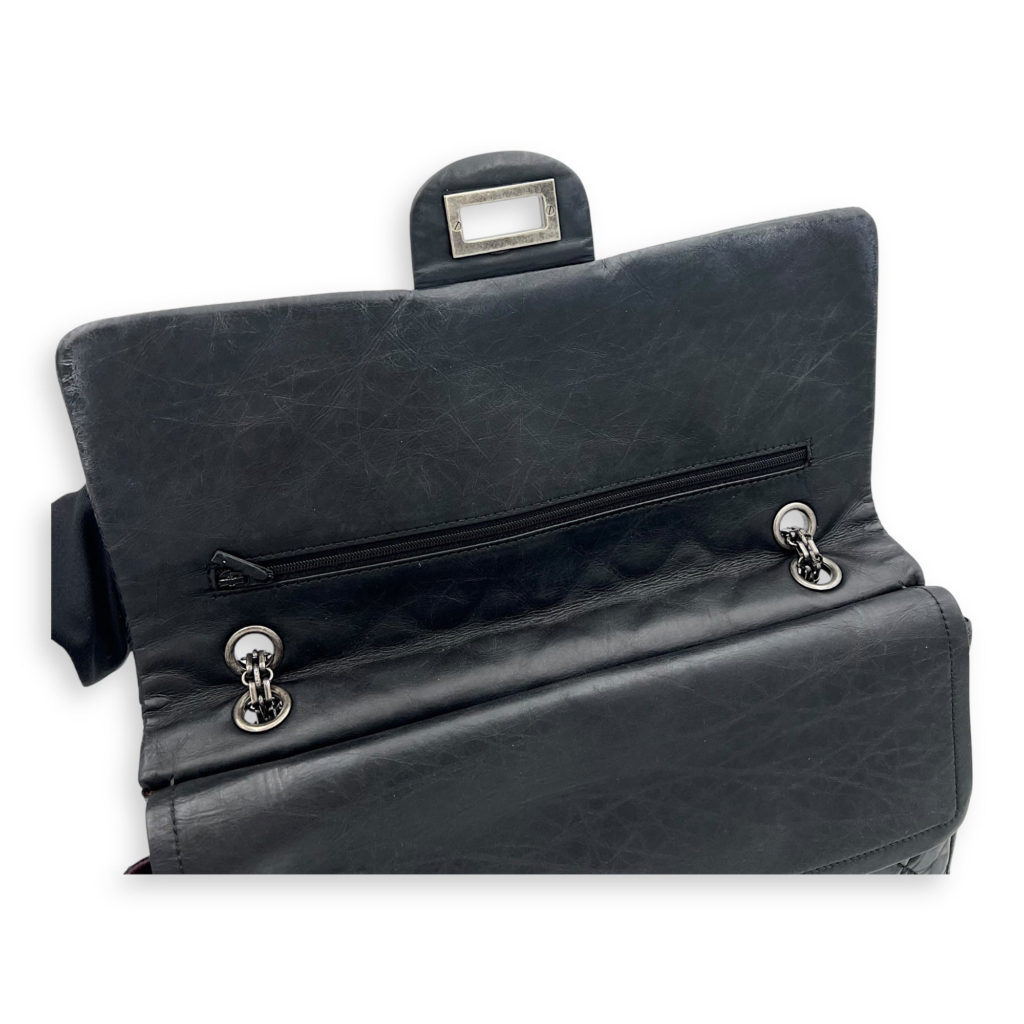 2.55 227 Black Shoulder Bag in Calfskin, Ruthenium hardware - Image 11