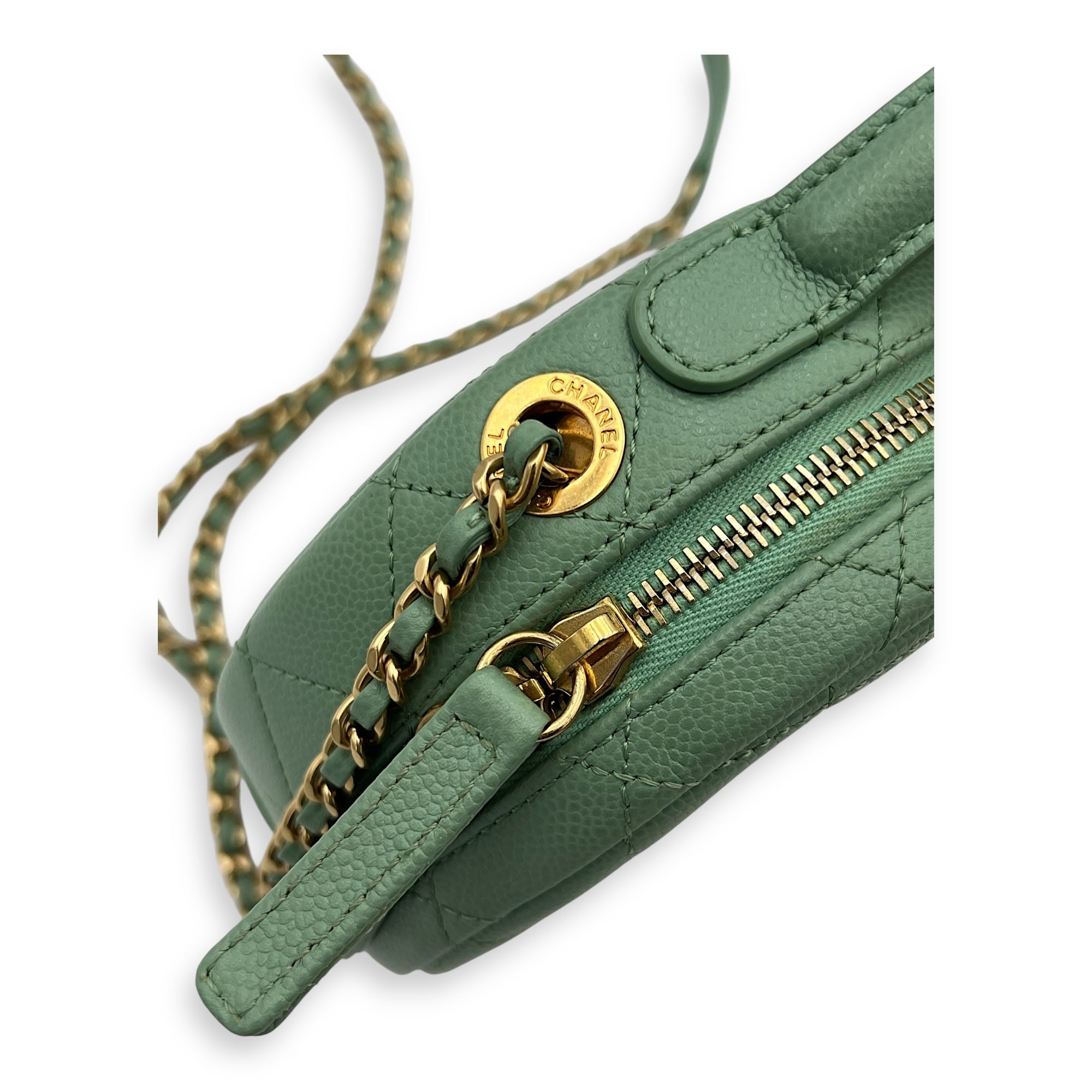 CC Top Handle Bag Green in Caviar Leather, Gold hardware - Image 9