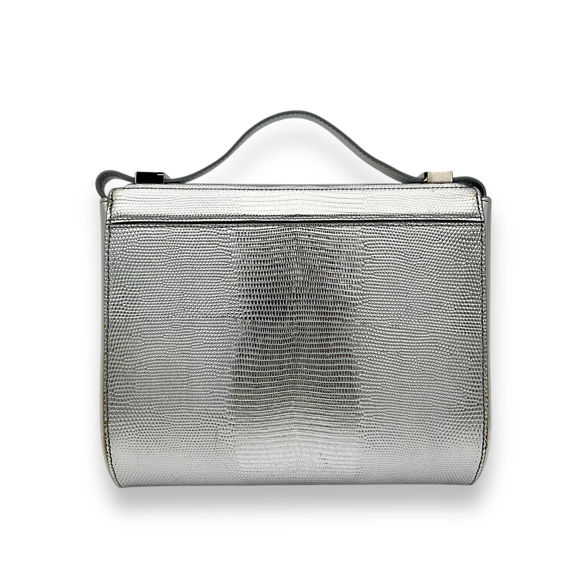 Pandora Box Medium Silver Crossbody Bag in Lizard Embossed Calfskin, Silver hardware - Image 3
