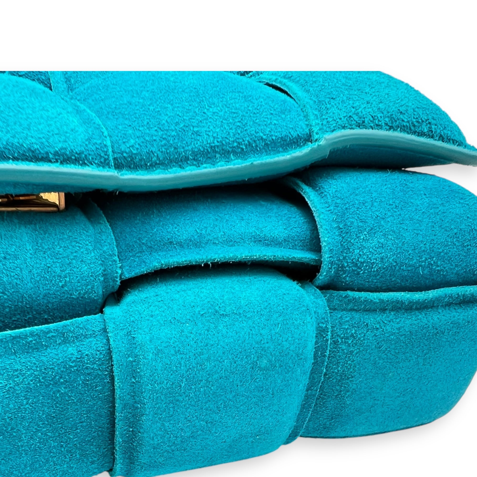 Cassette Crossbody Bag Blue in Suede Leather, Gold hardware - Image 10