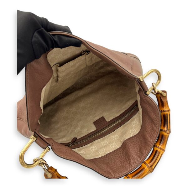 Bamboo Brown Top Handle Bag in Calfskin, Gold hardware - Image 10
