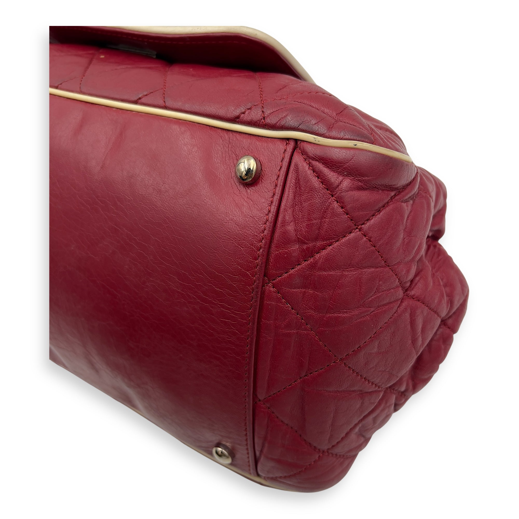 East West Shoulder Bag Red in Calfskin, Silver hardware - Image 8