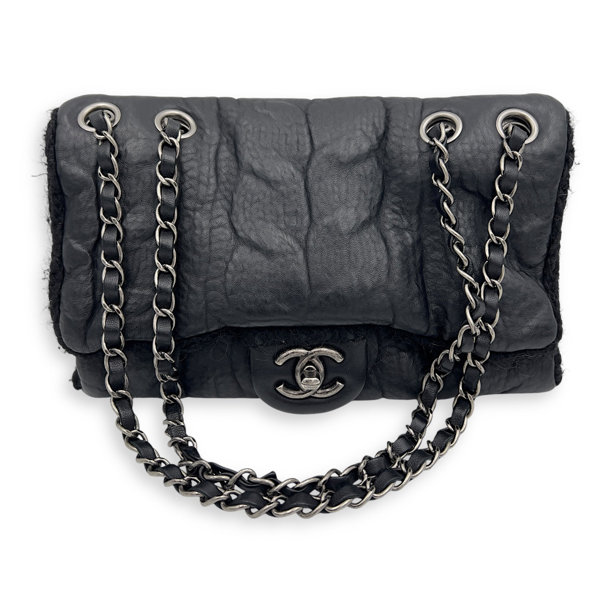 Paris Edinburgh Chic Knit Shoulder Bag Black in Calfskin, Silver hardware - Image 8