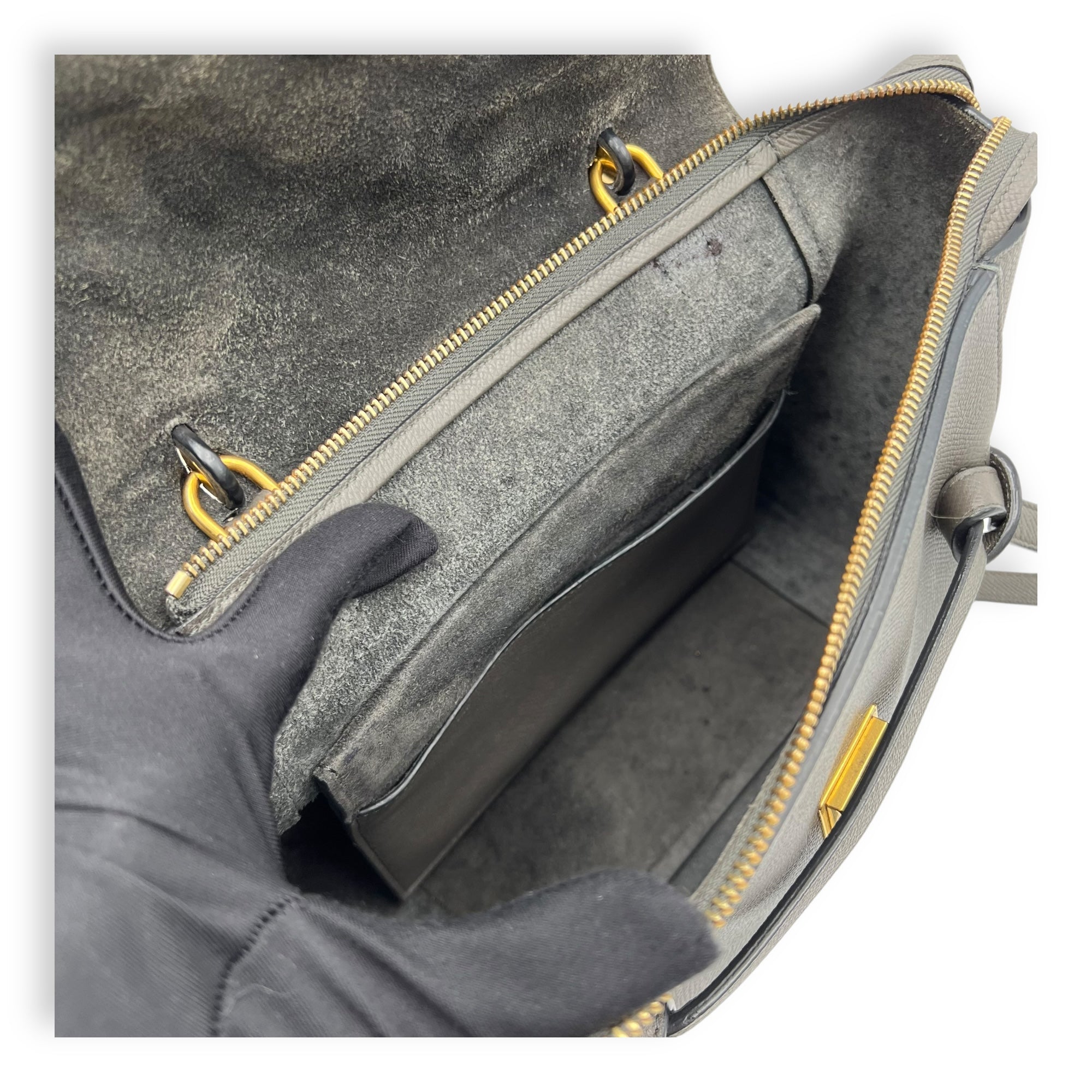 Belt Bag Top Handle Bag Micro Grey in Calfskin, Gold hardware - Image 11
