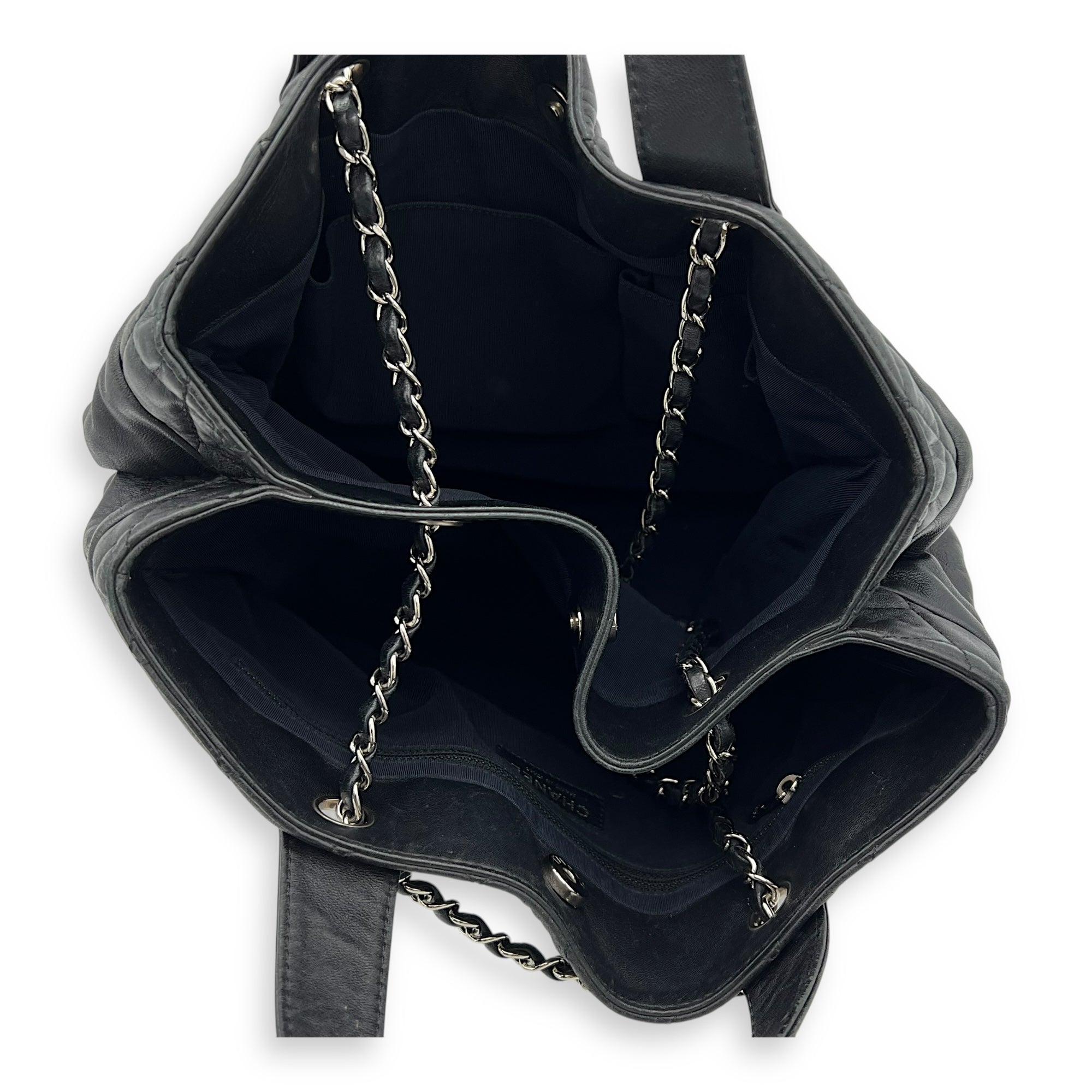 Trianon Shopping Black Tote Bag in Lambskin, Silver hardware - Image 7