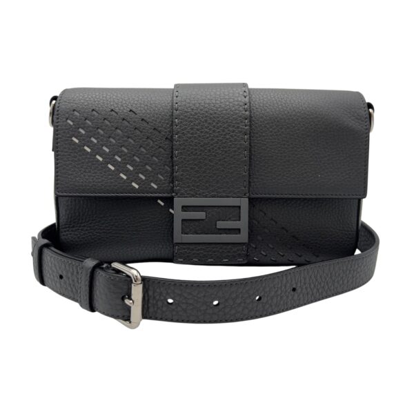 Baguette Crossbody Bag Small Grey in Calfskin, Silver hardware - Image 9