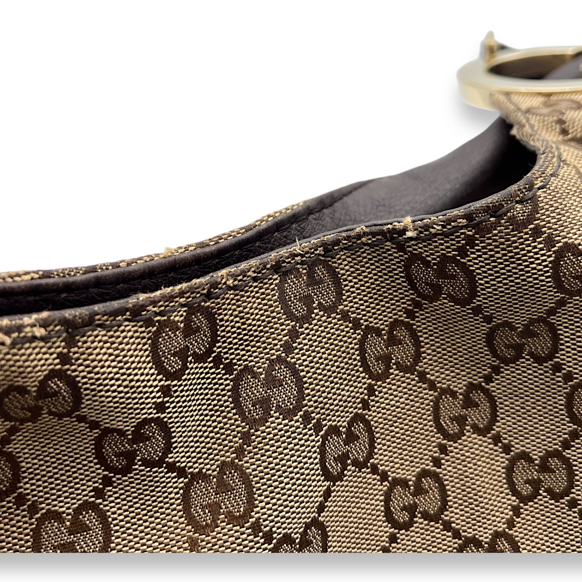 Shoulder Bag Brown in Jacquard, Light Gold hardware - Image 12