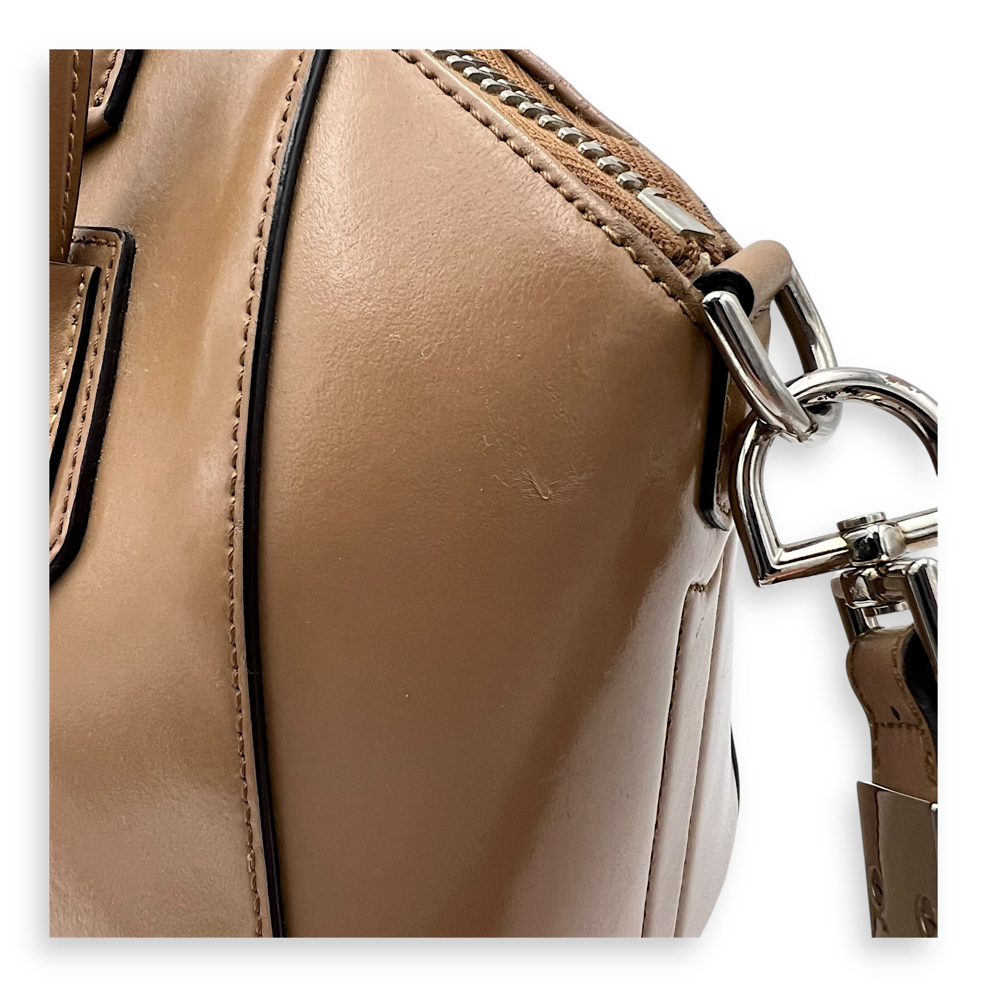Antigona Beige Top Handle Bag in Calfskin, Silver hardware - Image 9