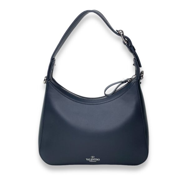VLTN Hobo Small Black Shoulder Bag in Calfskin, Silver hardware - Image 3