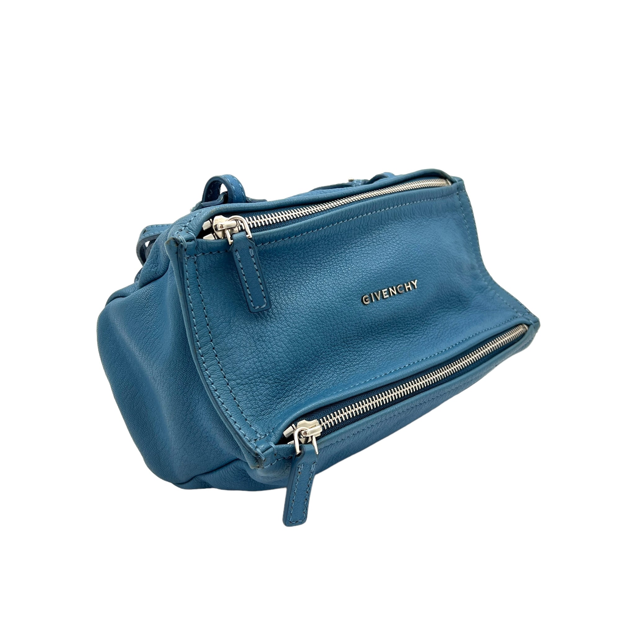Pandora Crossbody Bag Mini Blue in Calfskin , Silver Hardware - Image 4