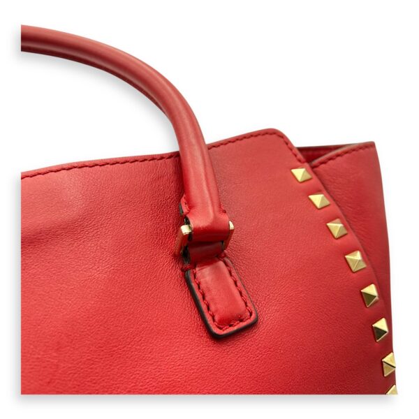 Rockstud Top Handle Bag Red in Calfskin, Gold hardware - Image 16