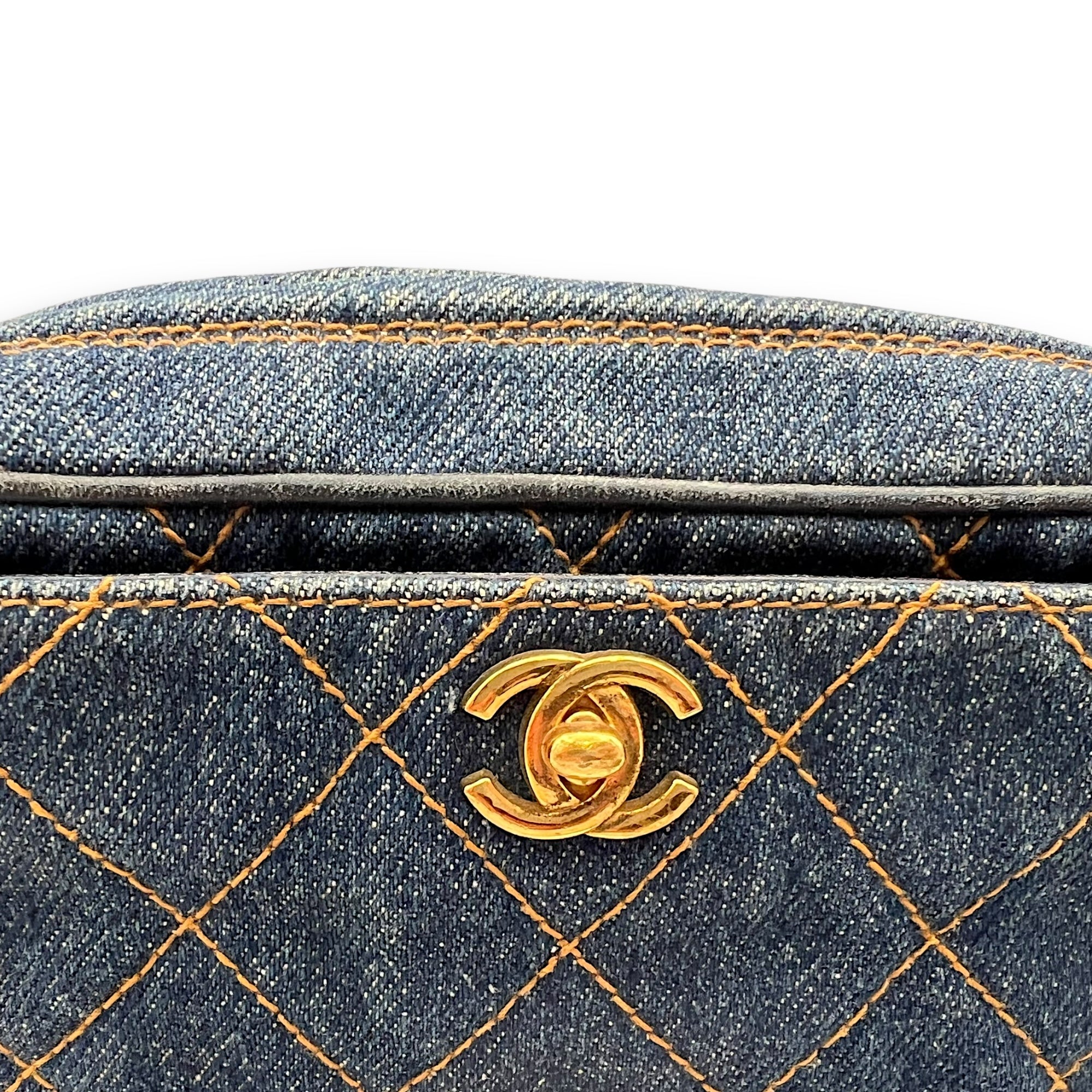 Denim CC Quilted Turnlock Crossbody Bag Blue in Denim, Gold hardware - Image 17