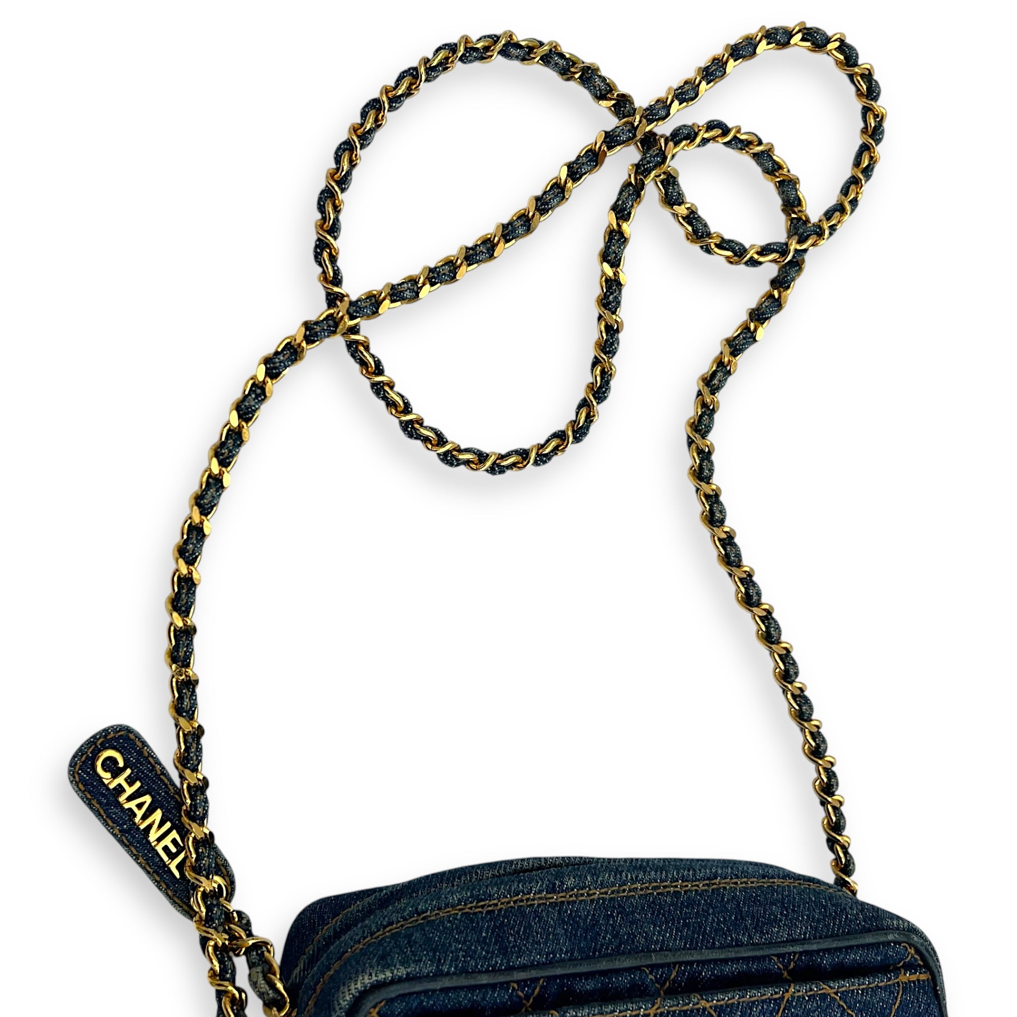 Denim CC Quilted Turnlock Crossbody Bag Blue in Denim, Gold hardware - Image 19