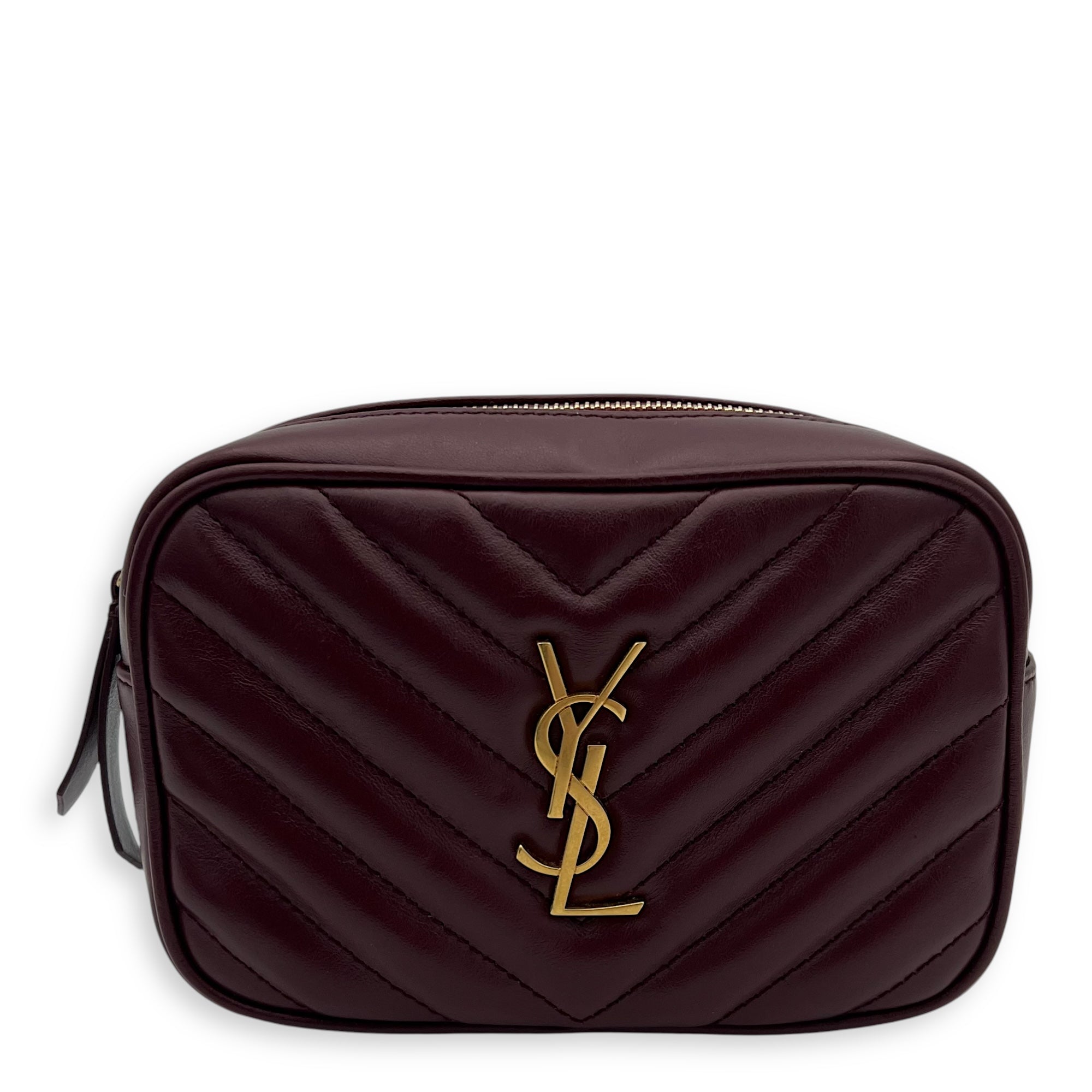 Camera Red Belt Bag in Calfskin, Gold hardware