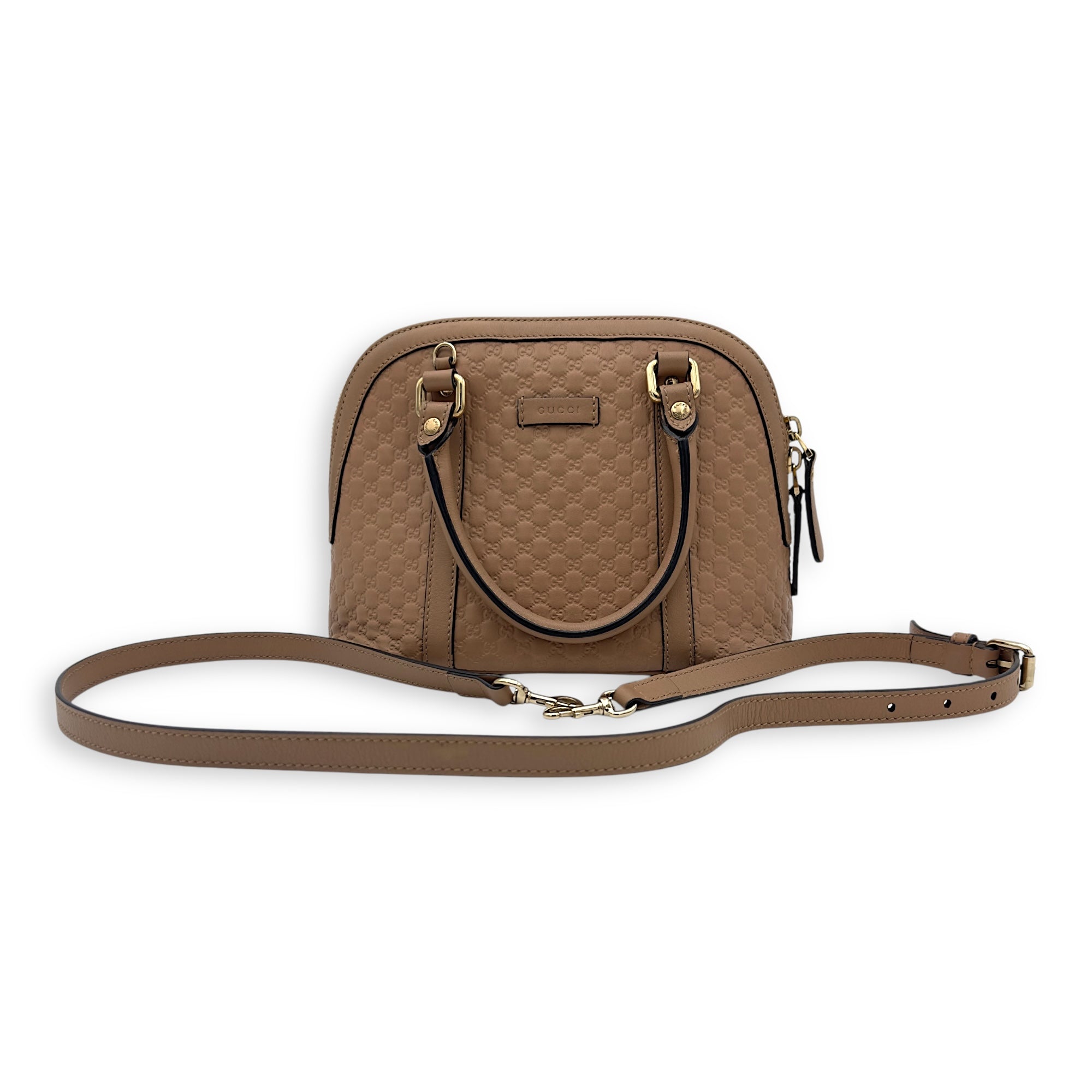 Dome Top Handle Bag Beige in Calfskin, Gold hardware - Image 17