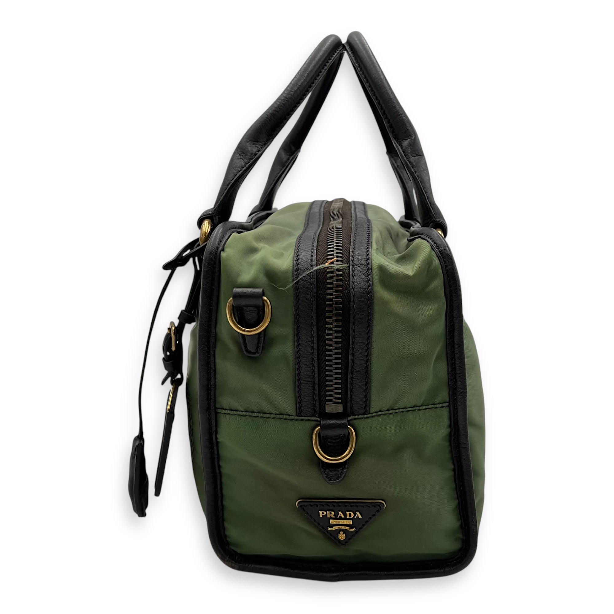 Logo Green Top Handle Bag in Jacquard Nylon, Gold hardware - Image 4