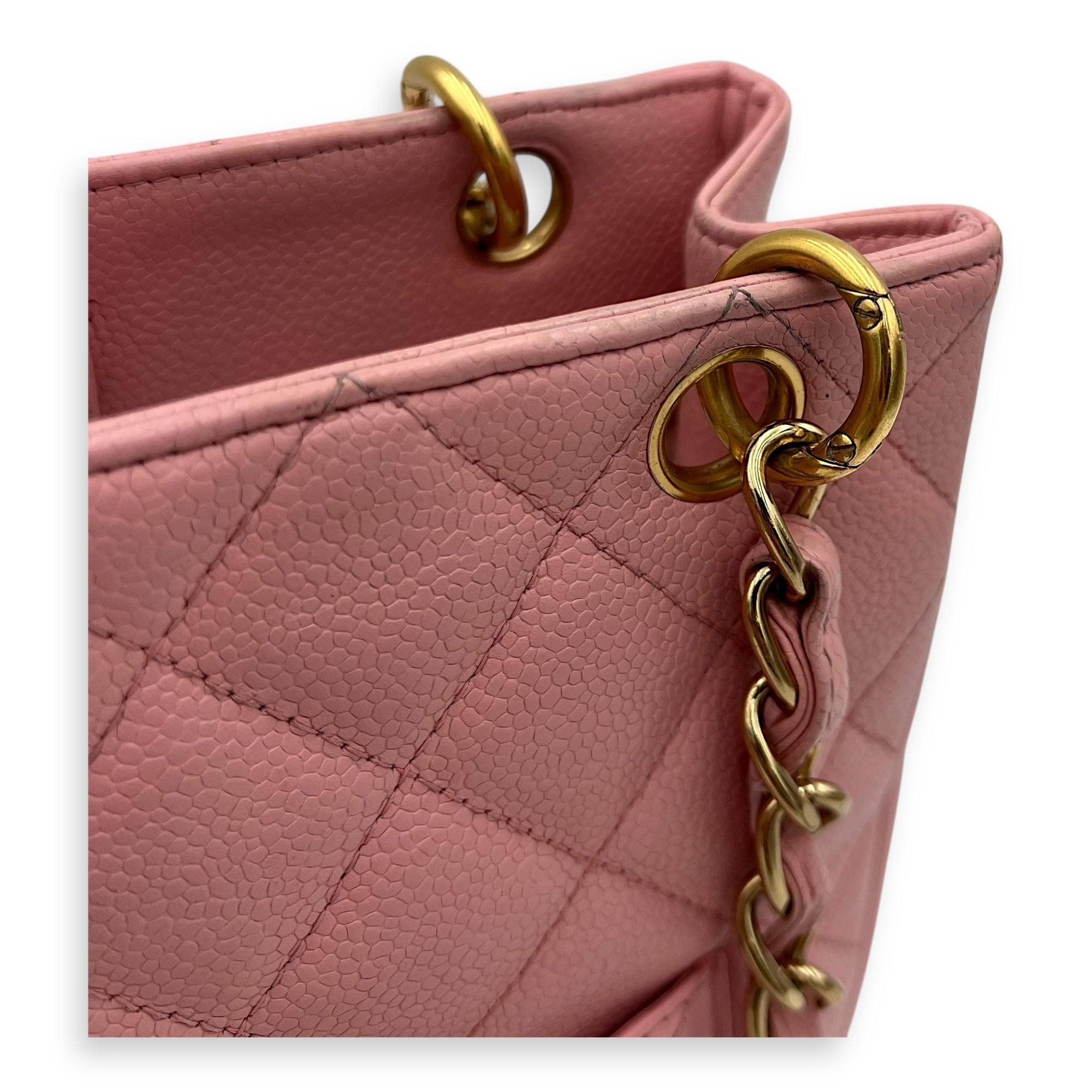 PST Petite Shopping Pink Tote Bag in Caviar Leather, Gold hardware - Image 12