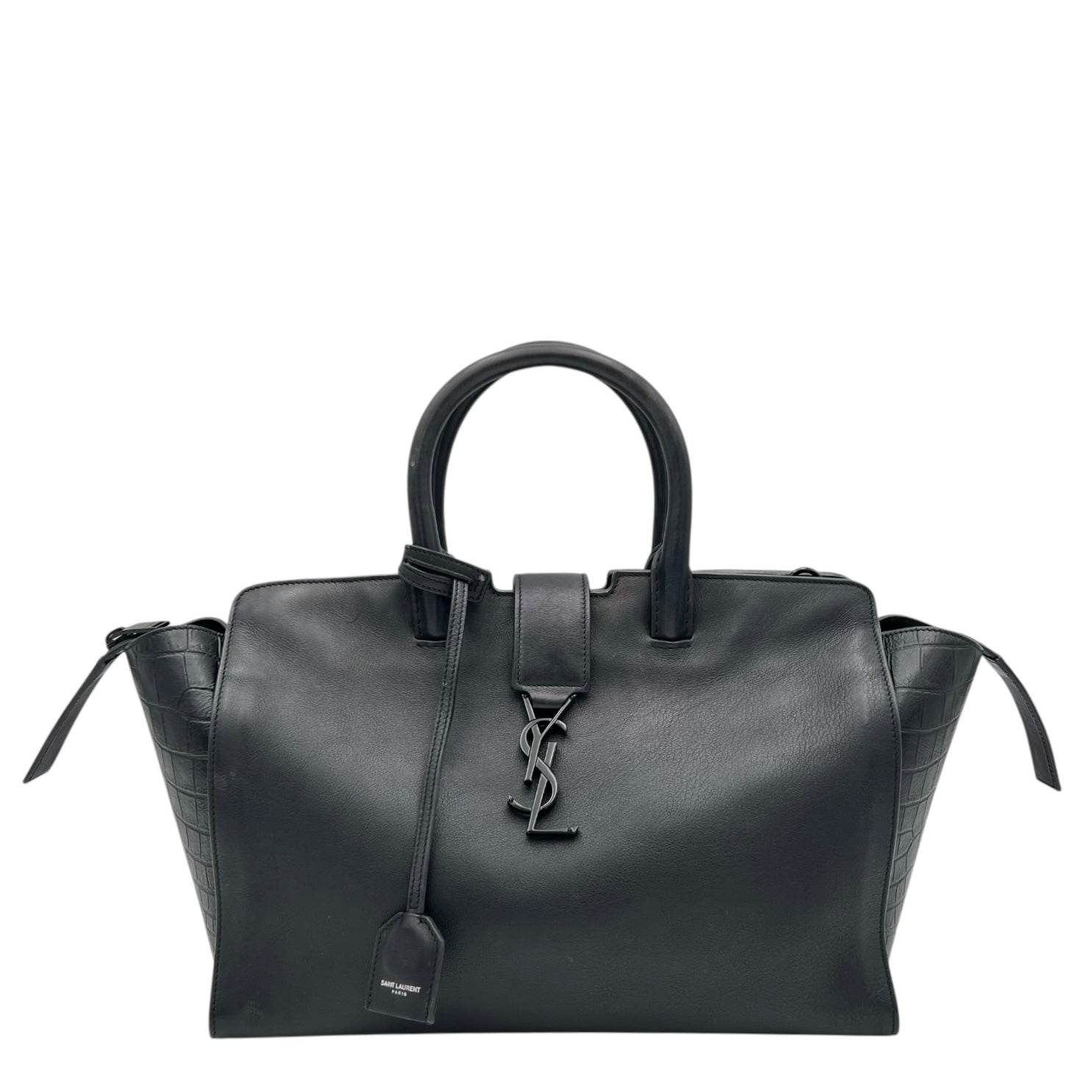 Cabas Top Handle Bag Black in Calfskin, Lacquered Metal hardware