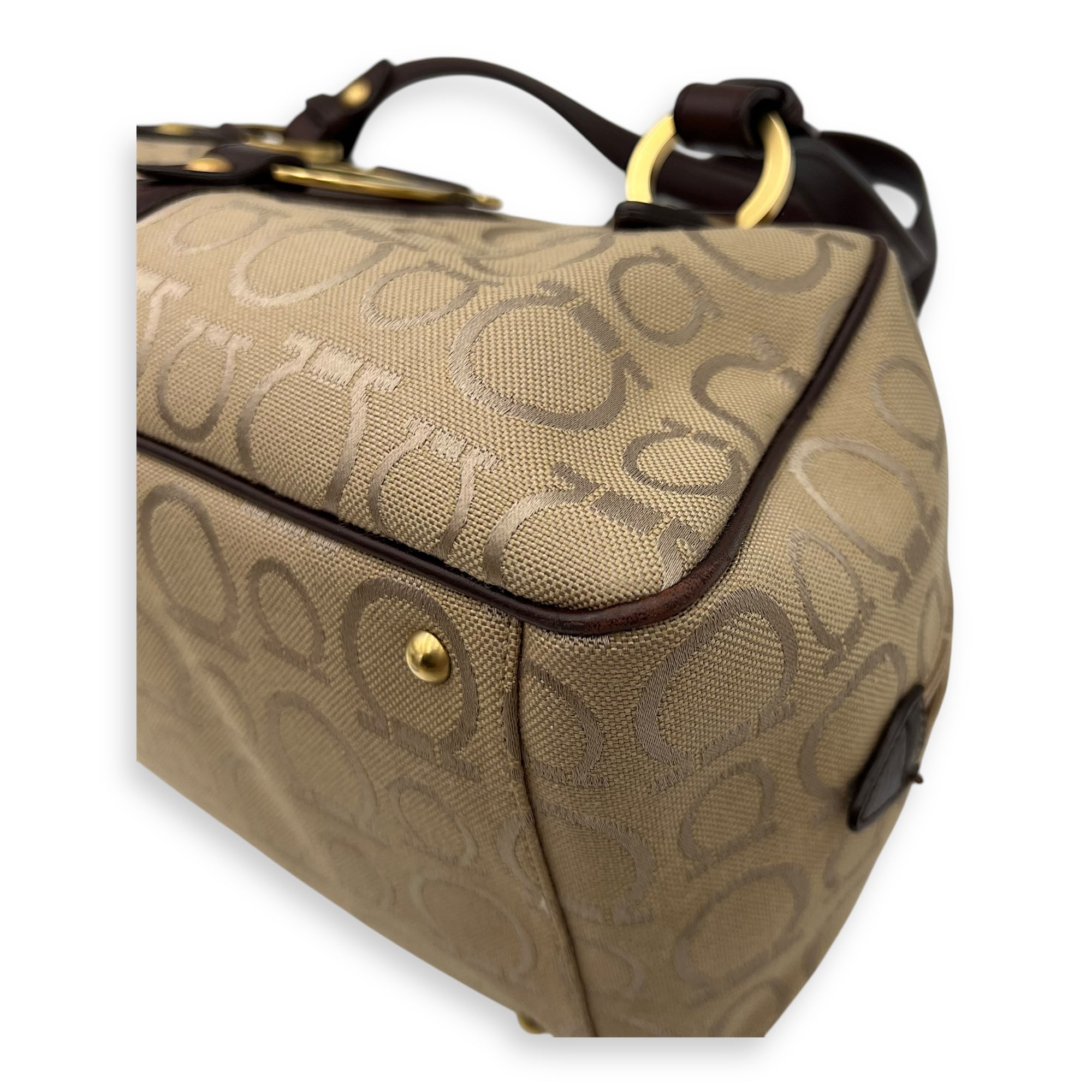 Gancini Beige Shoulder Bag in Canvas, Gold hardware - Image 8