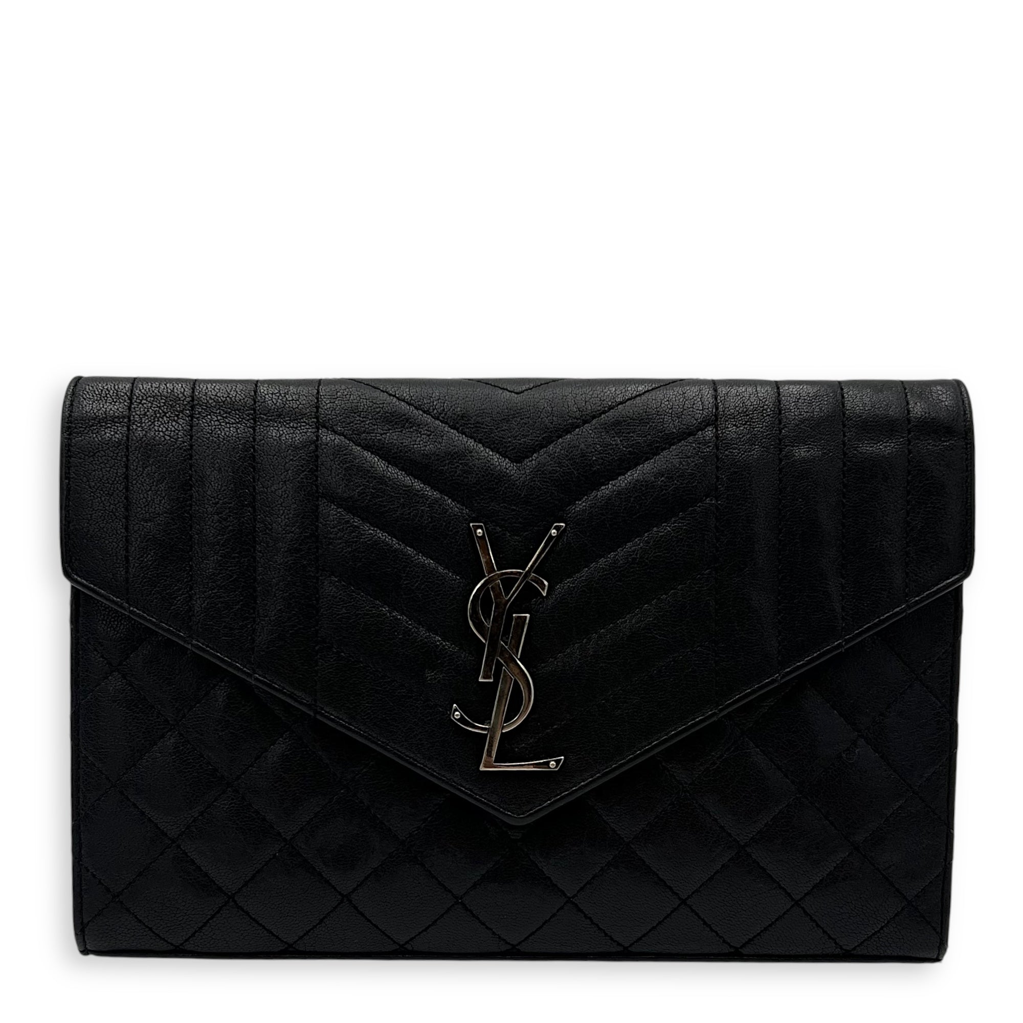 Envelope Wallet On Chain Black in Goat Leather, Silver hardware