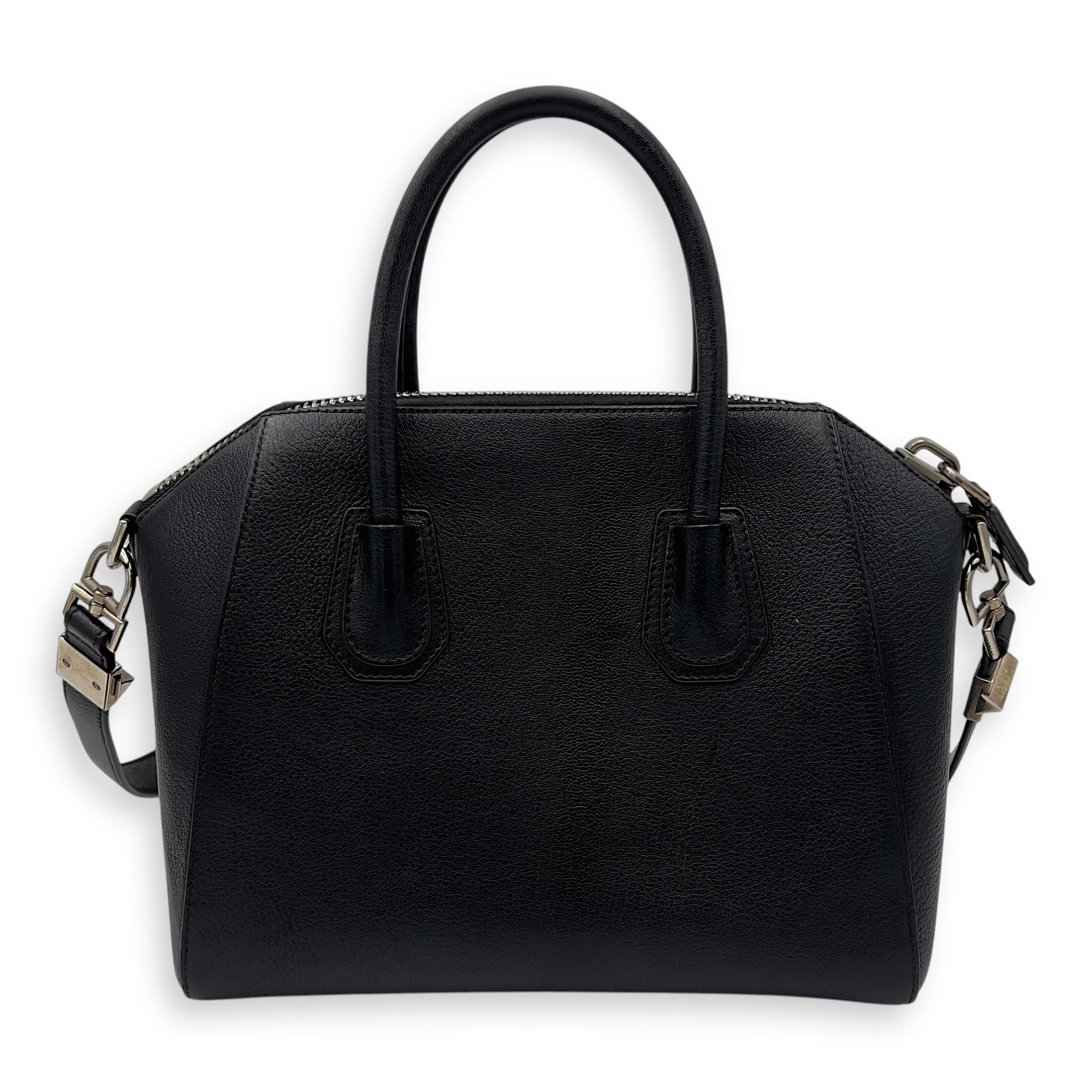 Antigona Black Top Handle Bag in Goat Leather, Silver hardware - Image 3