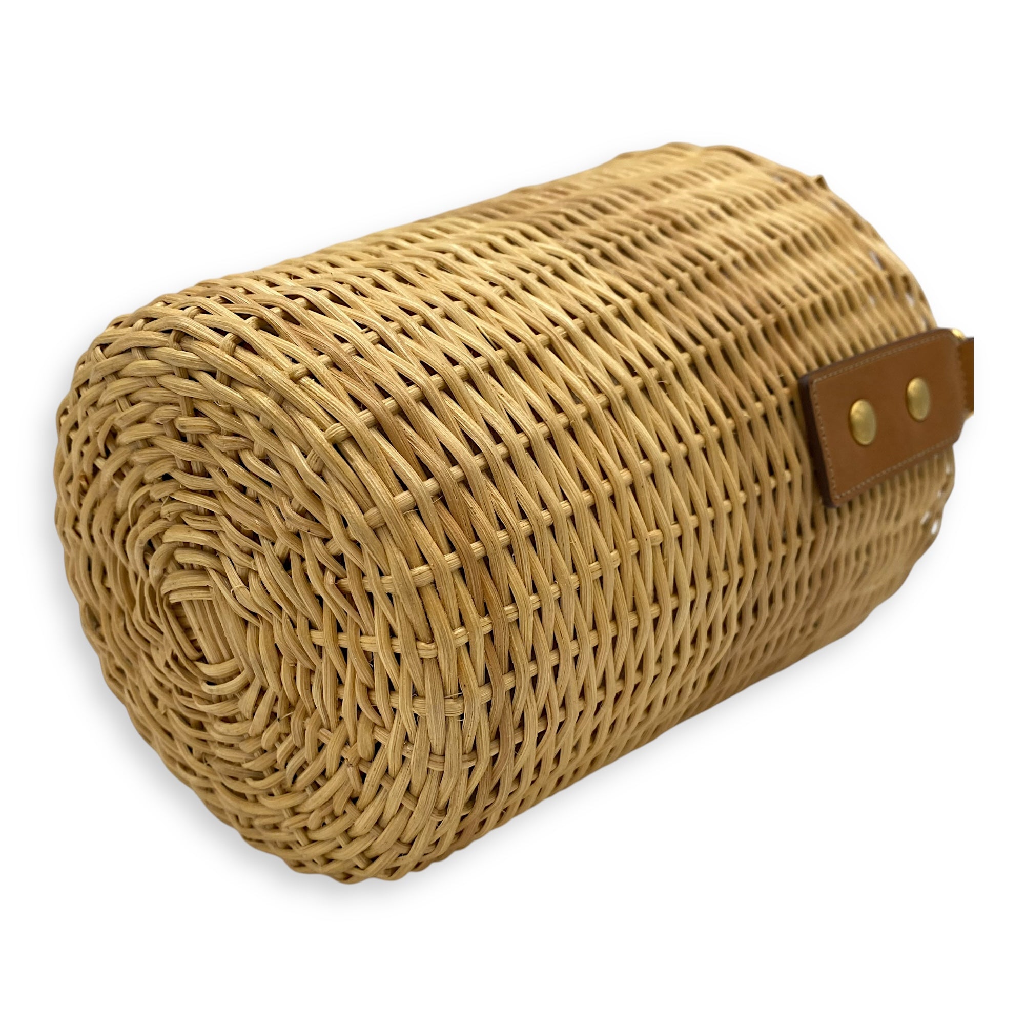 Wicker Bucket Brown Top Handle Bag in Rattan, Gold hardware - Image 9