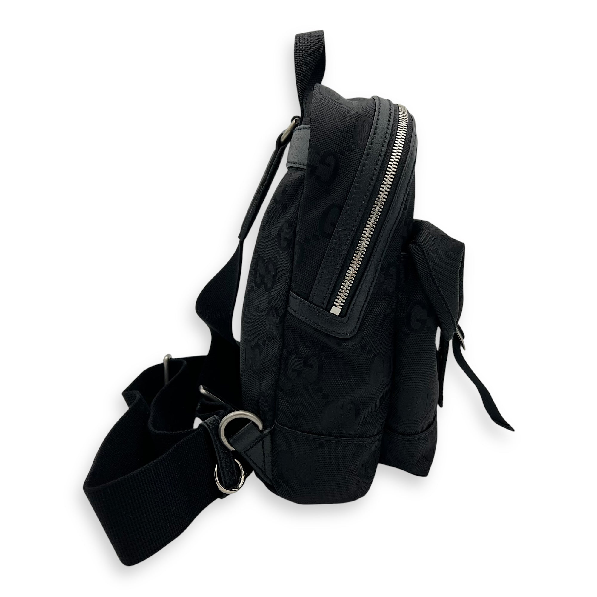 GG Backpack Black in Nylon, Silver hardware - Image 4