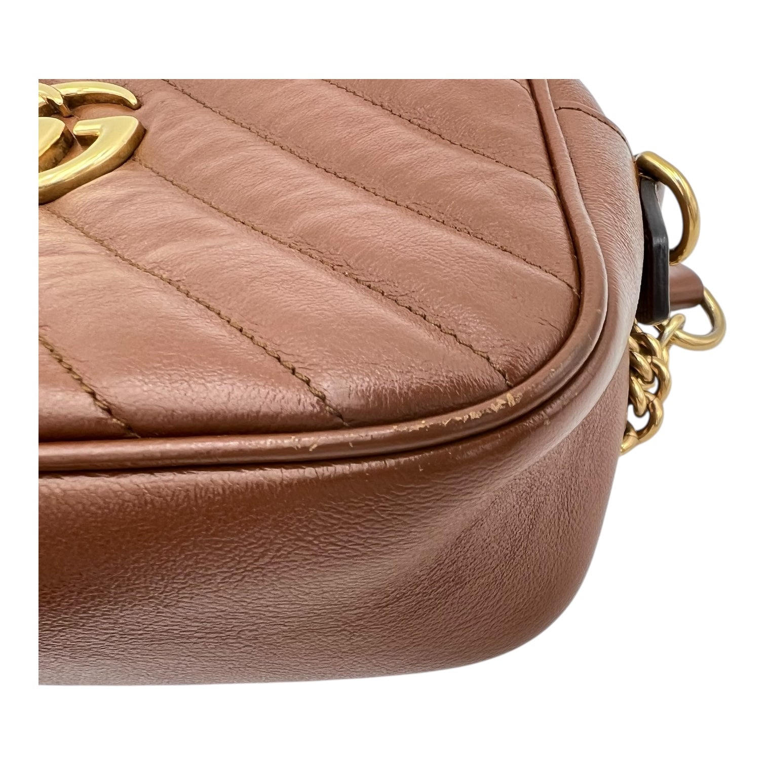 GG Marmont Small Gold Shoulder Bag in Calfskin, Gold hardware - Image 9