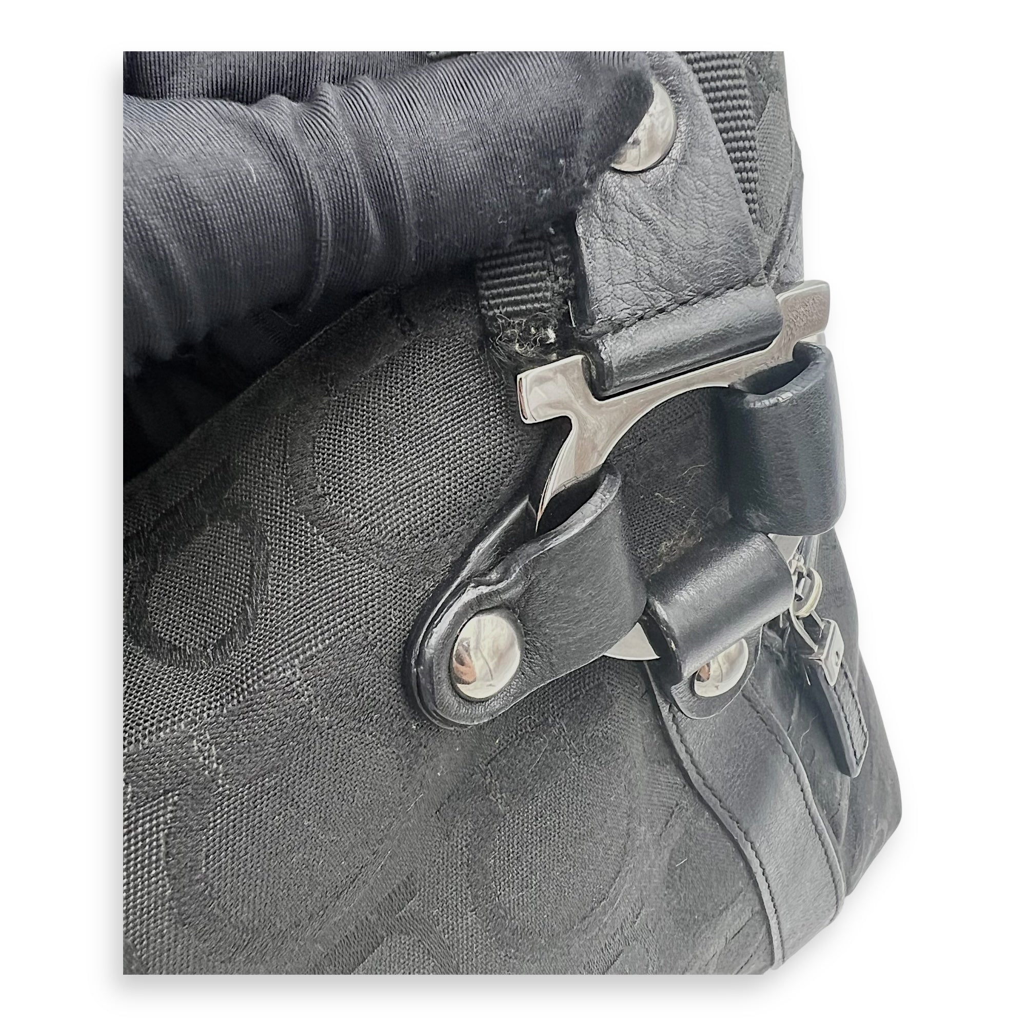 Vintage Black Shoulder Bag in Canvas, Silver hardware - Image 9