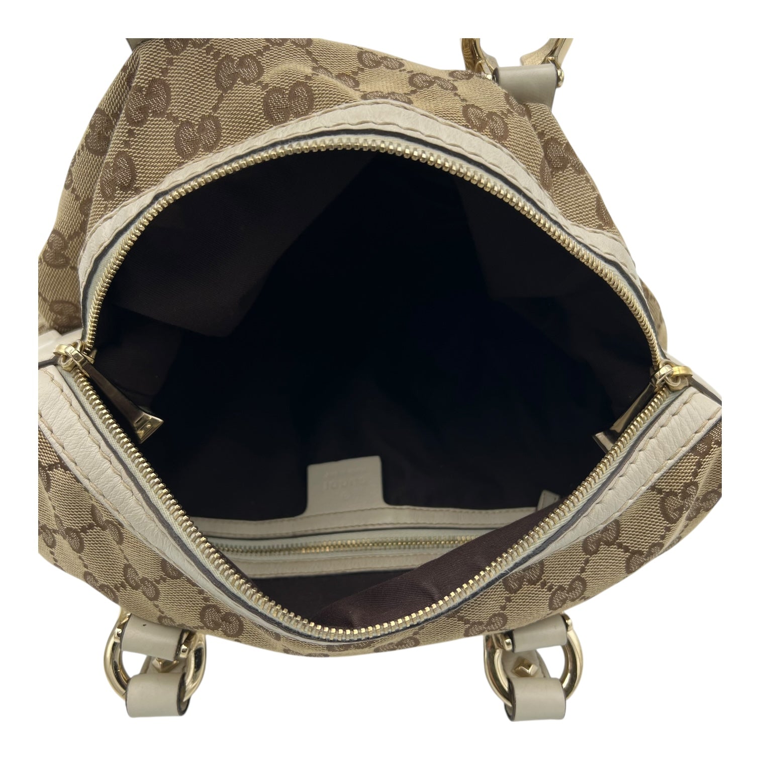 Boston Top Handle Bag Brown in Canvas, Gold hardware - Image 7