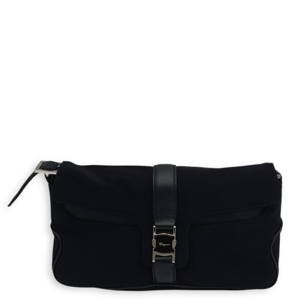 Logo Black Shoulder Bag in Canvas, Silver hardware
