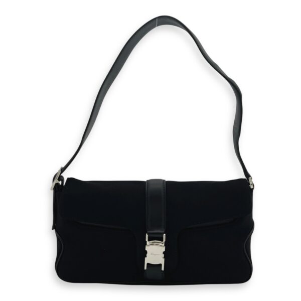Logo Black Shoulder Bag in Canvas, Silver hardware - Image 9