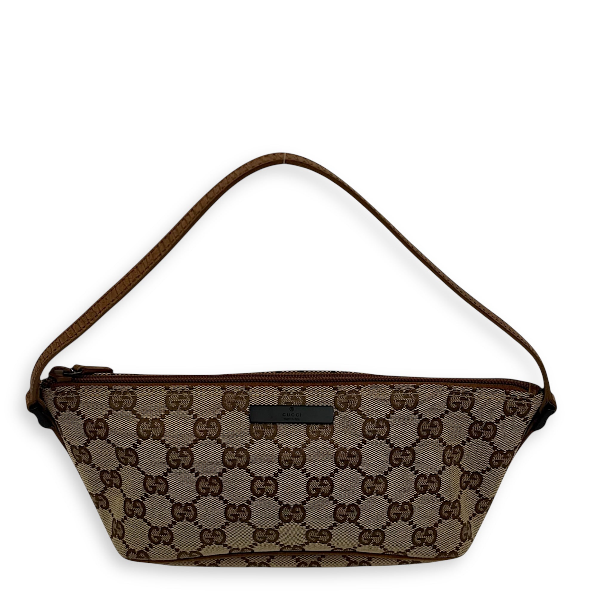 Boat Pochette Top Handle Bag Brown in Canvas, Gold hardware