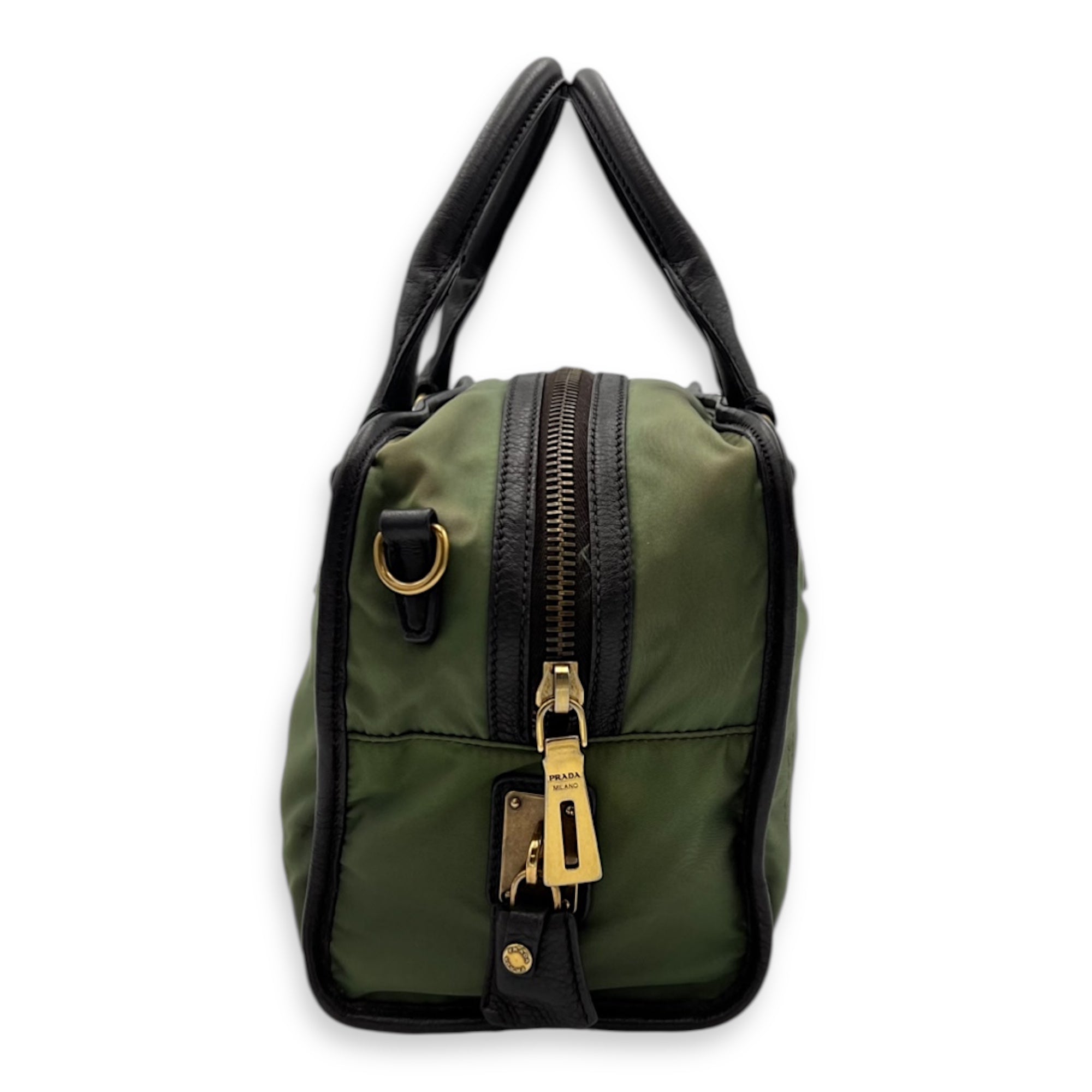Logo Green Top Handle Bag in Jacquard Nylon, Gold hardware - Image 5