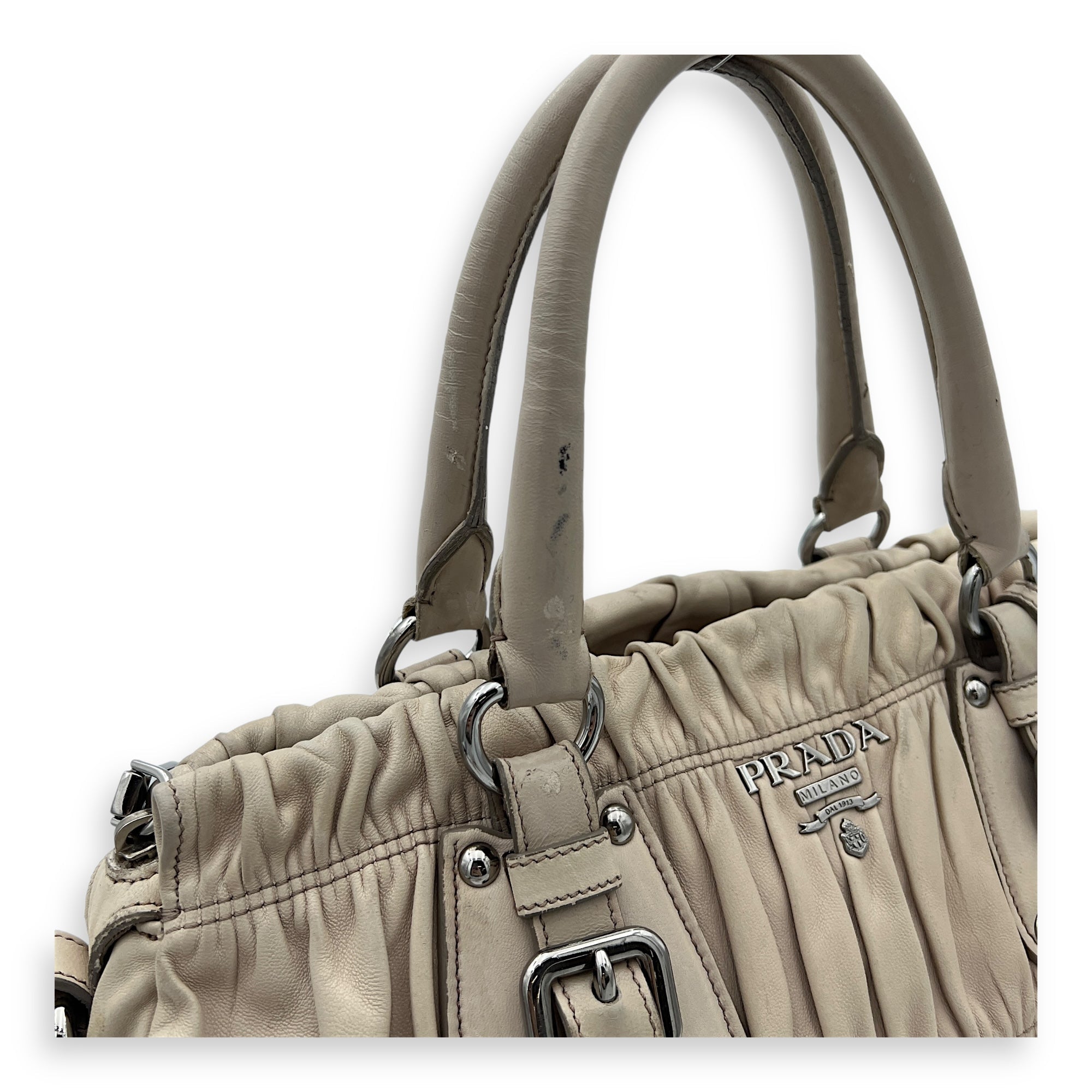 Gaufre Satchel Beige Top Handle Bag in Lambskin, Silver hardware - Image 12