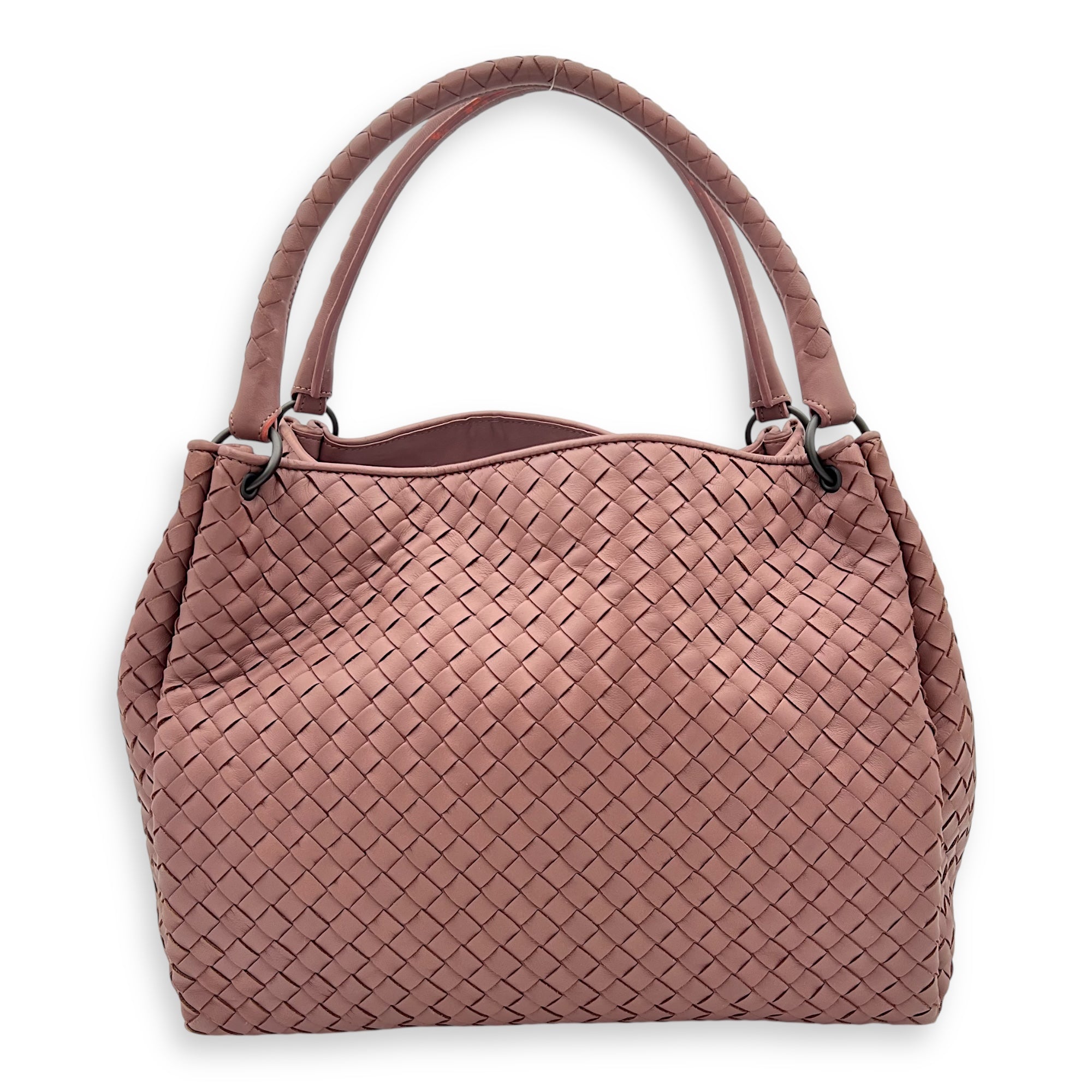 Intrecciato Shoulder Bag Pink in Calfskin, Ruthenium hardware