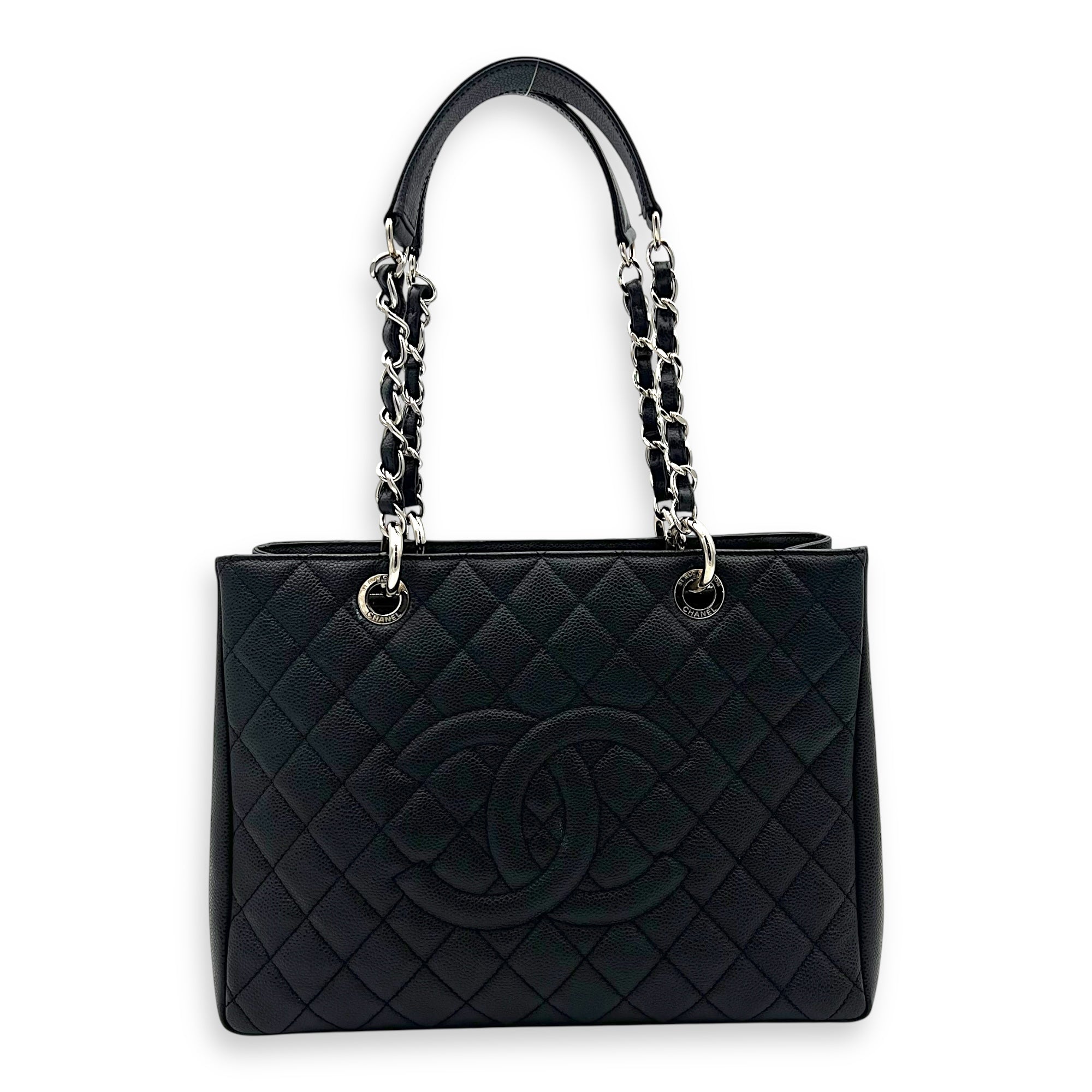GST Tote Bag Black in Caviar Leather, Silver hardware