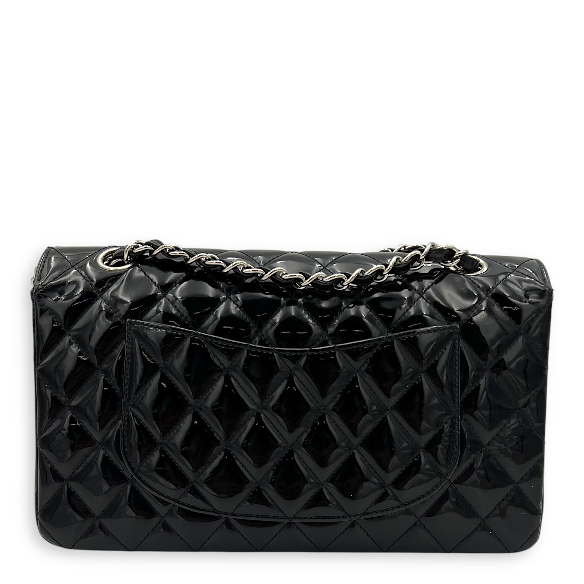 Classic Medium Black Shoulder Bag in Patent Leather, Silver hardware - Image 3