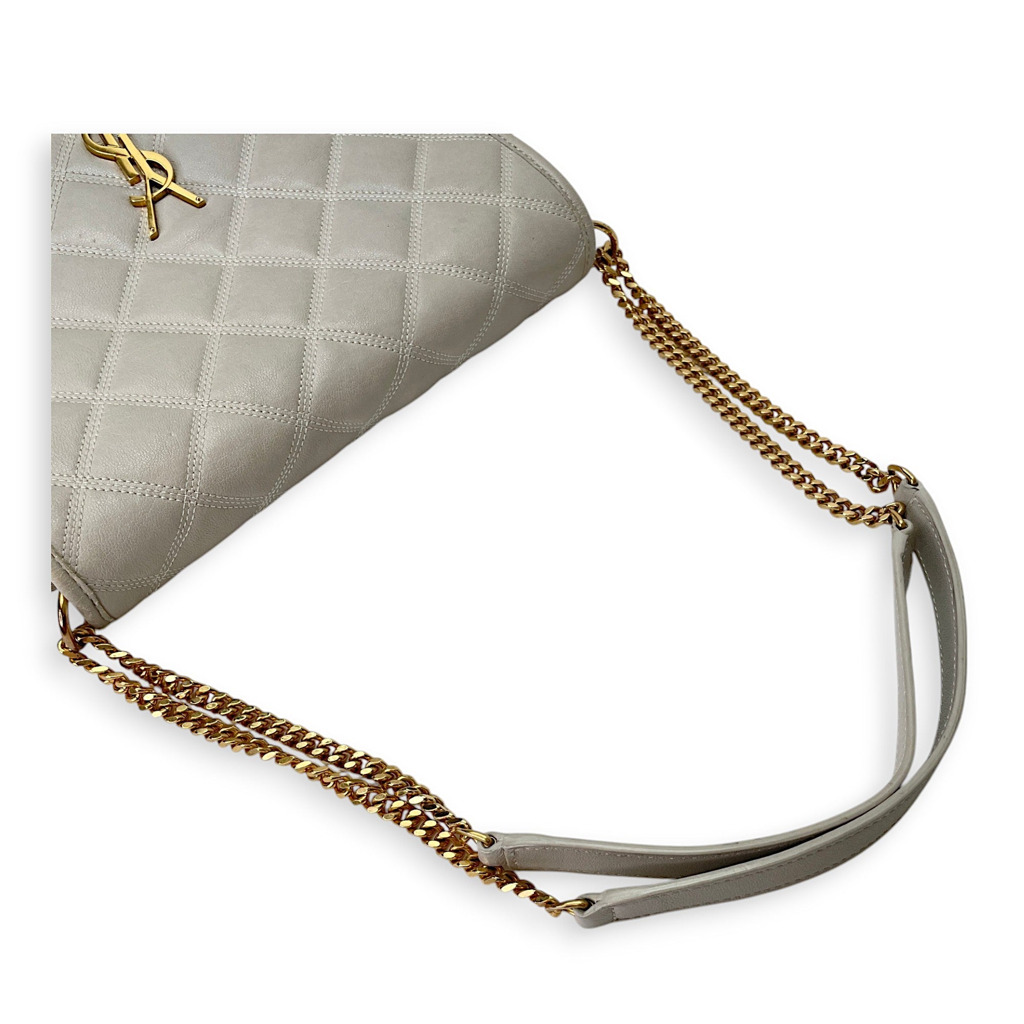 Becky Cream Shoulder Bag in Calfskin, Gold hardware - Image 20