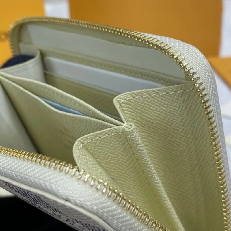 2 large g Louis Vuitton Damier Azur Zippy Coin Purse Beige - Image 9