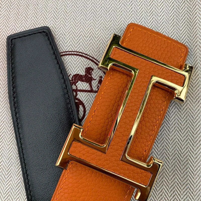 Hermes H Leather Buckle 38MM Reversible Belt Togo Leather In Brown Gold - Image 4